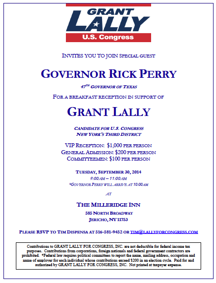 Lally - Rick Perry fundraiser