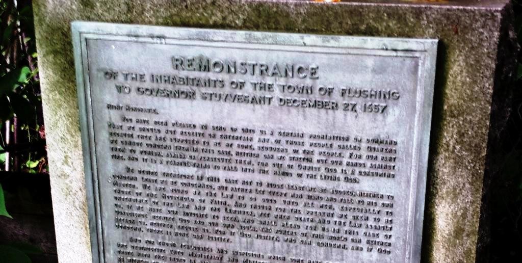 The Flushing Remonstrance monument at the Bowne House signifying the birth of religious freedom in America